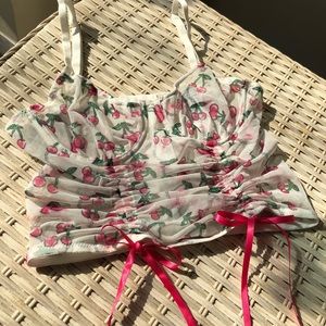 CHERRY RUCHED LINGERIE TOP